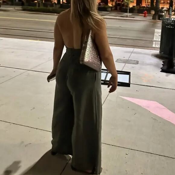 Adam Lippes Olive Green Wide Leg Jumpsuit SIZE 2 Halter Backless Designer $410 - Picture 9 of 11